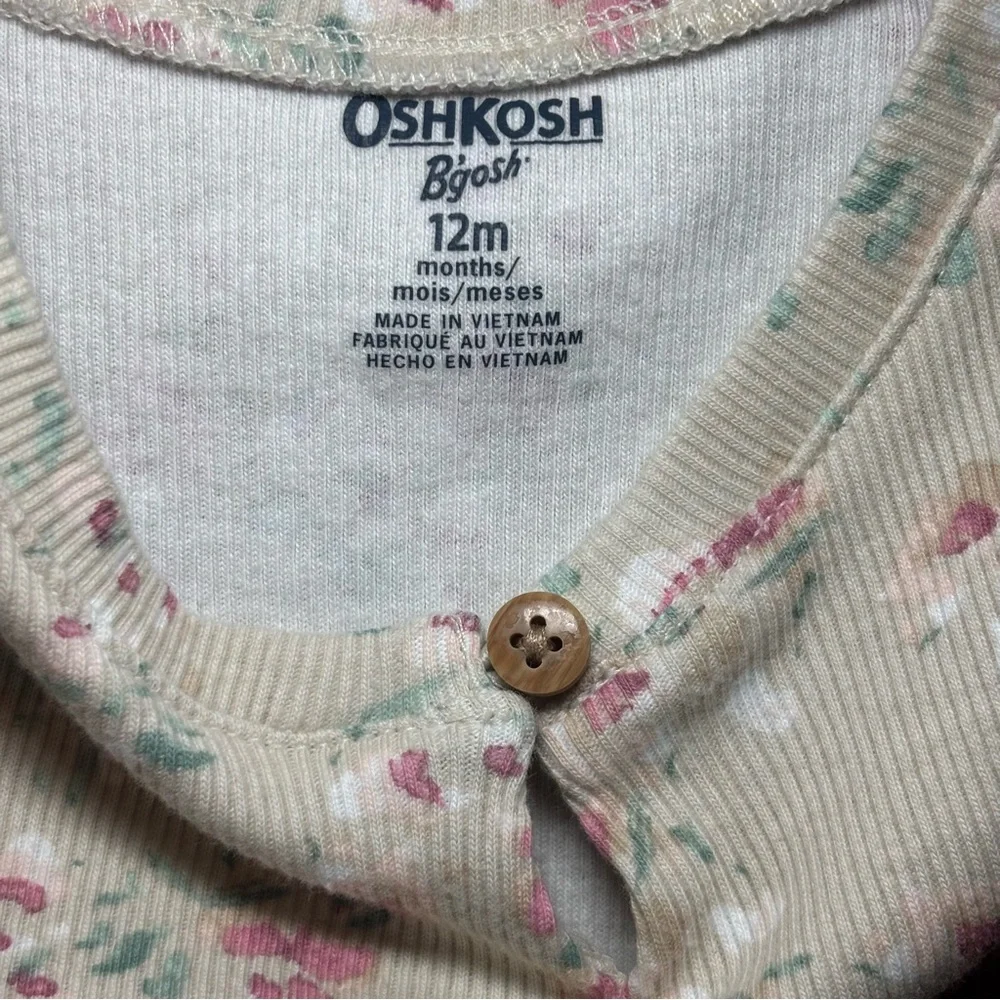 OshKosh B'gosh Cream Ribbed Short-Sleeve Top with Pink Floral Print